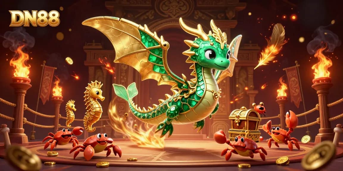 Experience thrilling casino gaming with DN88's vibrant 3D sea dragon illustration, packed with breathtaking detail.
