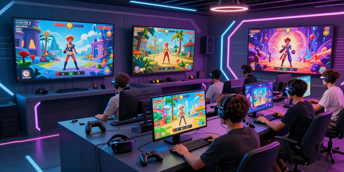 Dynamic gaming scene showcasing html porn games in a vibrant virtual environment.
