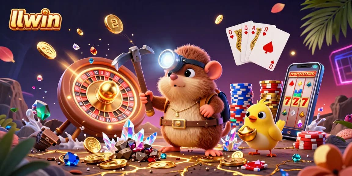 Experience the excitement of llwin with a vibrant 3D treasure hunt casino scene showcasing unique game elements and characters.