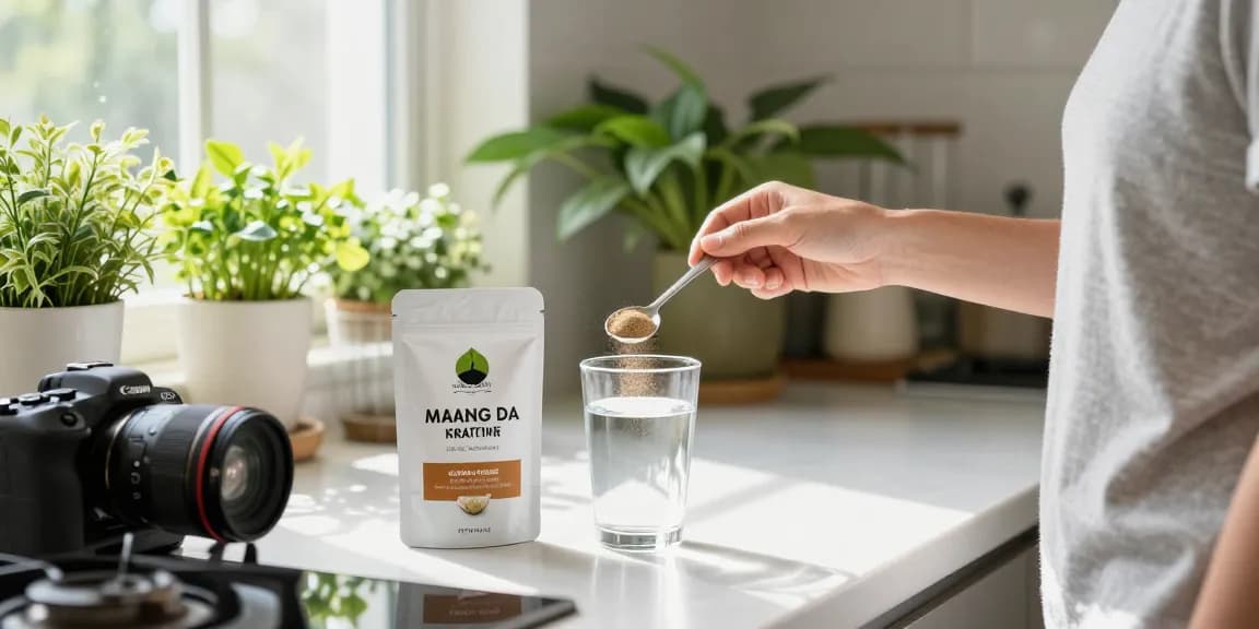 Revitalizing wellness moment with lab-tested white maeng da kratom powder preparation