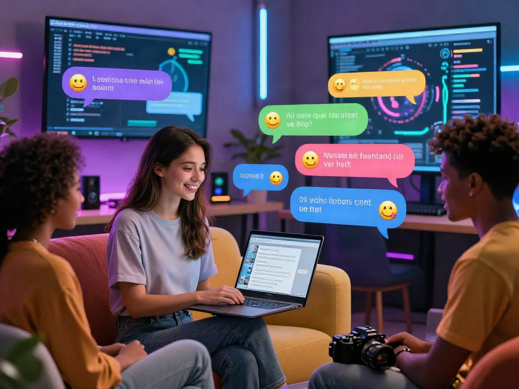 Engaging in ai sex chat through an interactive online platform with diverse individuals sharing lively conversations.