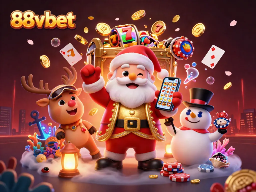 Experience jackpot thrills with 88vbet Santa and friends in a vibrant casino scene.