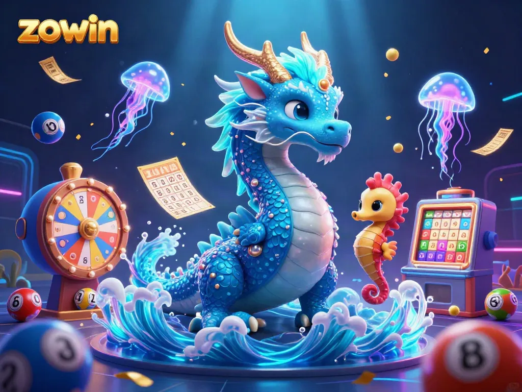 Zowin thrills players with vibrant lottery excitement, featuring animated lottery balls and a colorful prize wheel