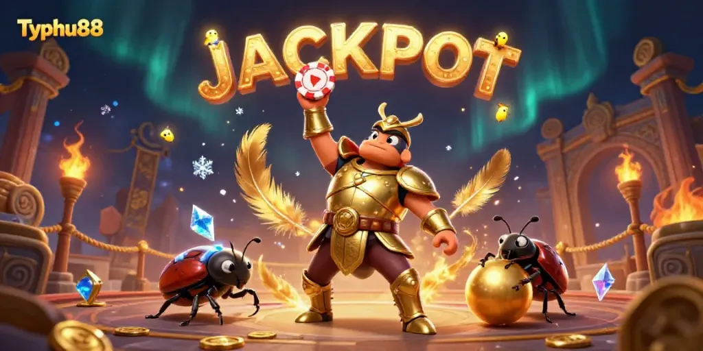 Play exciting casino games at Typhu88, where a heroic beetle lifts a winning poker chip!