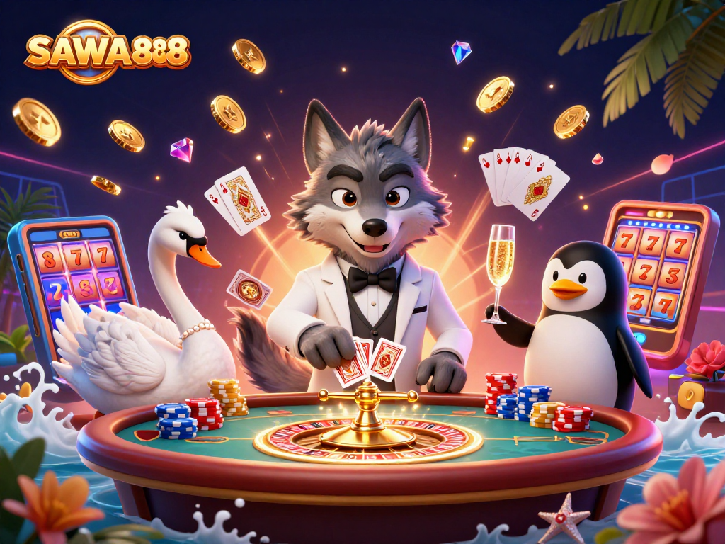 Boost your gaming experience with SAWA888 as a debonair wolf and elegance comes alive at the baccarat table.