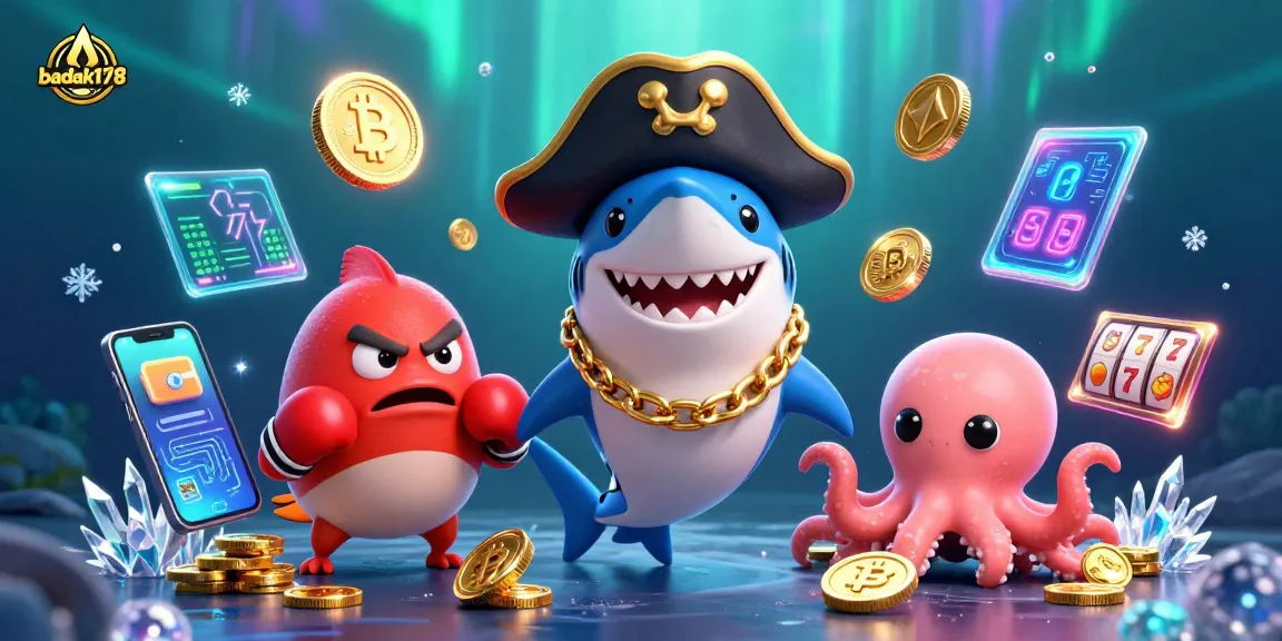Engage with the vibrant badak178 casino scene featuring animated sea creatures amidst slot reels and crypto coins.