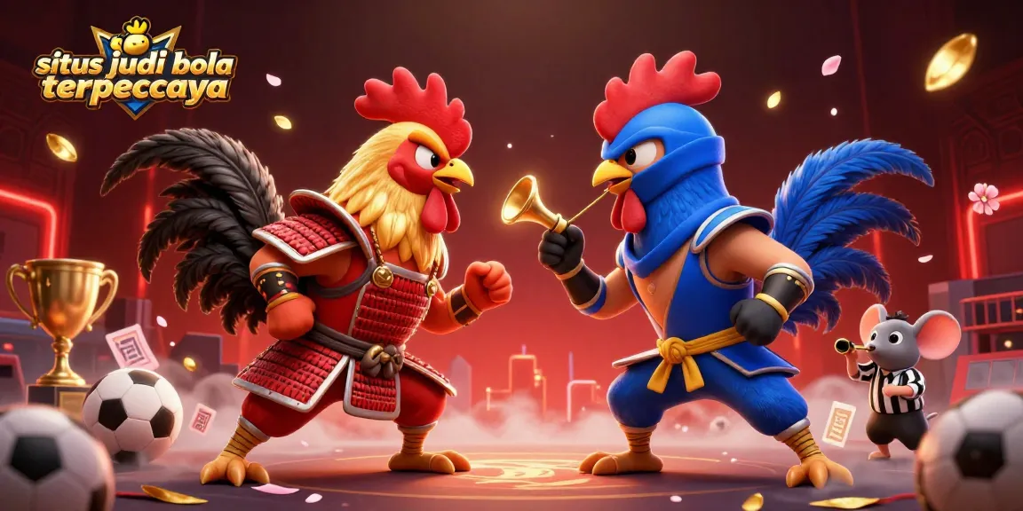 Engage in thrilling sports betting on situs judi bola terpercaya with fierce rooster competition and vibrant casino elements.