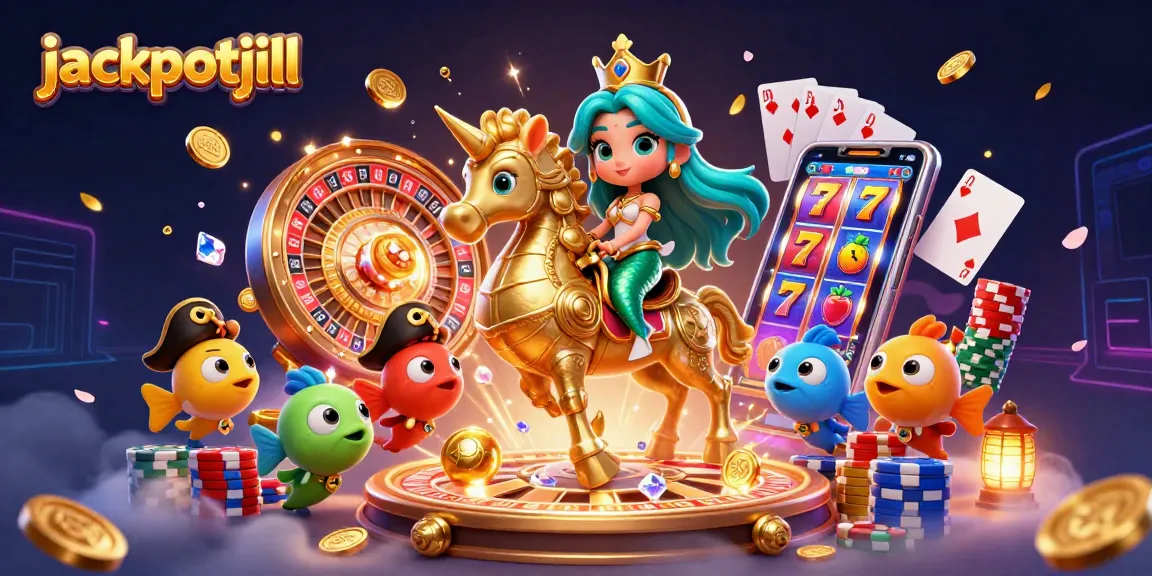 Experience jackpotjill's vibrant 3D casino scene with thrilling slots, mermaid, and colorful fish.