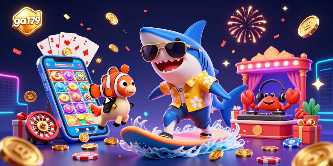 Experience online gaming excitement with ga179 featuring vibrant characters and casino elements.
